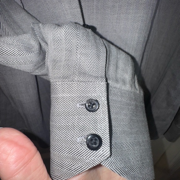 Thomas Dean Button Up Shirt Men’s Grey white Cross weave Long Sleeves size XL - Picture 5 of 11